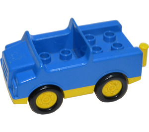 Duplo Blue Car with Yellow Base and Tow Bar (2218 / 74445)