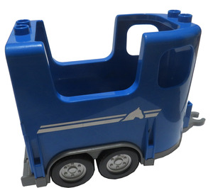 Duplo Blauw Paard Aanhangwagen 5 x 11 x 6 met Paard Hoofd en Strepen (87703)