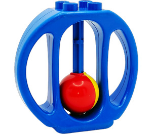 Duplo Blauw ovaal Rattle met Rood en Geel Bal