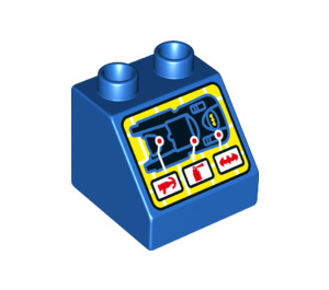 Duplo Blue Slope 2 x 2 x 1.5 (45°) with Screen with Batmobile and Instrument Locations (6474 / 29021)