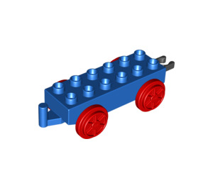 Duplo Blue Train Carriage with Red Wheels and Moveable Hook (64668 / 73357)