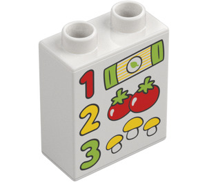 Duplo Brick 1 x 2 x 2 with 1 2 3 Tomato and Mushrooms with Bottom Tube (15847 / 104377)