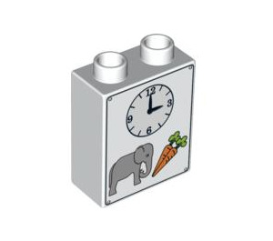 Duplo Palikka 1 x 2 x 2 jossa Clock, Elephant ja 2 Carrots ilman pohjaputkea (4066 / 84701)