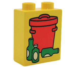 Duplo Kloss 1 x 2 x 2 med Garbage Can med Bred Håndtak og Bottles uten bunnrør (4066)