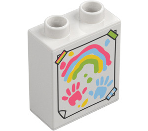 Duplo Brick 1 x 2 x 2 with Hand and rainbow paint prints with Bottom Tube (15847 / 104357)