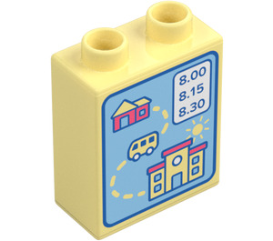 Duplo Kostka 1 x 2 x 2 s House a Auto a School se spodní trubičkou (15847 / 103927)