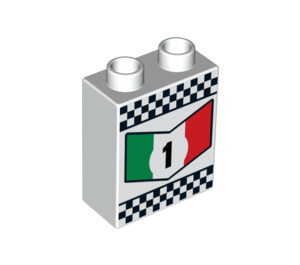 Duplo Brick 1 x 2 x 2 with Italian Flag "1" and Checkered Flag without Bottom Tube (4066 / 95818)