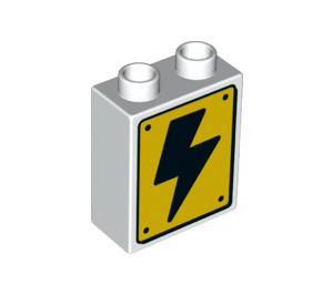 Duplo Brick 1 x 2 x 2 with Lightning Bolt on Yellow Background with Bottom Tube (15847 / 78739)