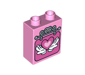 Duplo Brick 1 x 2 x 2 with pink heart in hands sign with Bottom Tube (15847 / 33356)