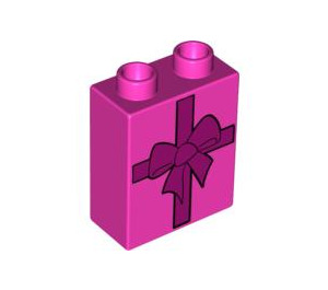 Duplo Brick 1 x 2 x 2 with Pink Ribbon / Gift without Bottom Tube (4066 / 54828)