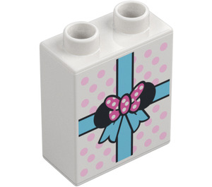 Duplo Brick 1 x 2 x 2 with ribbon and spotty paper present with Bottom Tube (15847 / 38656)