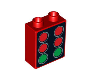 Duplo Brick 1 x 2 x 2 with Starting Lights Red and Green without Bottom Tube (4066 / 95386)