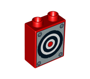 Duplo Brick 1 x 2 x 2 with Target on Silver Background without Bottom Tube (4066 / 95384)