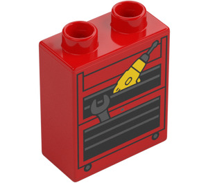 Duplo Brick 1 x 2 x 2 with Toolbox with Drill / Spanner with Bottom Tube (15847 / 107033)