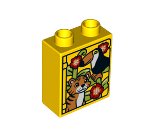 Duplo Brick 1 x 2 x 2 with toucan and tiger with Bottom Tube (15847 / 58046)