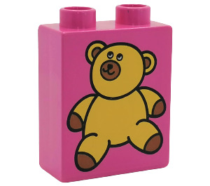 Duplo Kloss 1 x 2 x 2 med Gul Teddy Björn utan bottenrör (4066 / 42657)