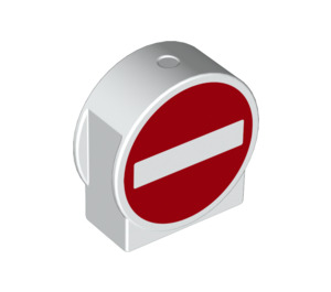 Duplo Brick 1 x 3 x 2 with Round Top with No entry sign with Cutout Sides (14222 / 46520)