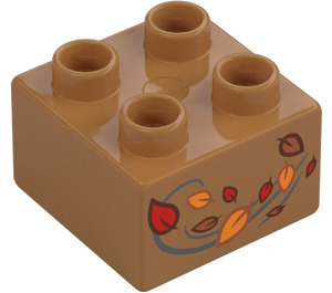 Duplo Stein 2 x 2 mit Autmun Blätter (3437 / 107837)