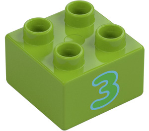 Duplo Stein 2 x 2 mit Grün '3' (3437 / 15962)