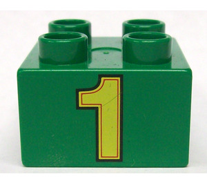 Duplo Brick 2 x 2 with yellow number one (3437)