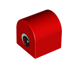 Duplo Brick 2 x 2 x 2 with Curved Top with Eye with White and Red on Both Sides (3664 / 99872)