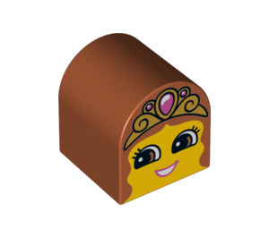 Duplo Brick 2 x 2 x 2 with Curved Top with Girl Face with Crown (3664 / 13862)