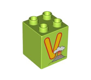 Duplo Brick 2 x 2 x 2 with V for Volcano  (31110 / 93018)