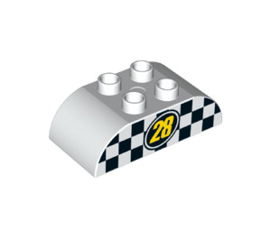 Duplo Brick 2 x 4 with Curved Sides with "28" on Chequered Background (33374 / 98223)