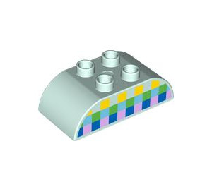 Duplo Brick 2 x 4 with Curved Sides with Green and Blue and Yellow Squares (98223 / 105458)
