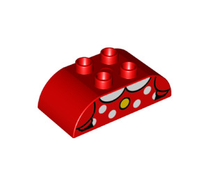 Duplo Brick 2 x 4 with Curved Sides with Red and white spotty dress top with yellow button (43810 / 98223)