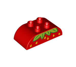 Duplo Brick 2 x 4 with Curved Sides with yellow seeds and green leaves (top of strawberry) (73345 / 98223)