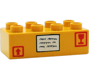 Duplo Brick 2 x 4 with Packaging with Arrow, Glass and Label Stickers Pattern (3011 / 47716)