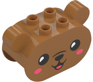 Duplo Brick 2 x 4 x 2.5 Curved with Ears and Bear (1391)