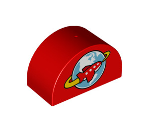 Duplo Brick 2 x 4 x 2 with Curved Top with Red rocket space design (19285 / 31213)