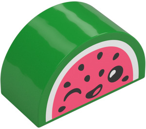 Duplo Brick 2 x 4 x 2 with Curved Top with Watermelon Face (31213 / 101567)