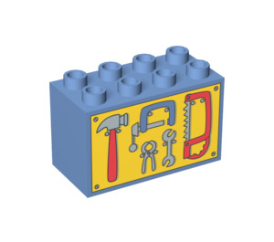 Duplo Brick 2 x 4 x 2 with silver tools on yellow background (31111 / 55882)