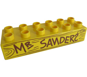 Duplo Brick 2 x 6 with 'MR SANDERS' and Wood Grain (2300 / 93631)