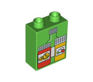 Duplo Bright Green Brick 1 x 2 x 2 with Bottle and 2 Jars of Pills without Bottom Tube (4066 / 95445)