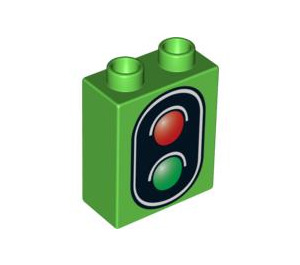 Duplo Bright Green Brick 1 x 2 x 2 with Traffic Light without Bottom Tube (49564 / 52381)
