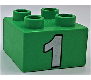 Duplo Bright Green Brick 2 x 2 with "1" (3437 / 50464)