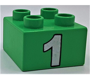 Duplo Bright Green Brick 2 x 2 with "1" (43047 / 50464)