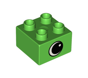 Duplo Fel groen Steen 2 x 2 met Oog aan Twee Zijkanten en Wit spot (82061 / 82062)