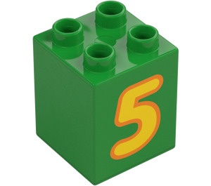 Duplo Leuchtendes Grün Stein 2 x 2 x 2 mit '5' (13168 / 31110)