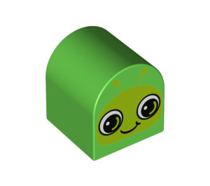 Duplo Kirkas vihreä Palikka 2 x 2 x 2 jossa Kaareva yläosa jossa Caterpillar / Snail Kasvot (3664 / 15989)