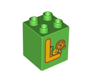 Duplo Bright Green Brick 2 x 2 x 2 with L for Lion (31110 / 93002)