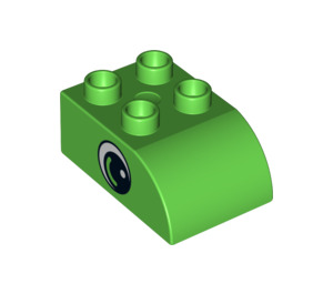 Duplo Bright Green Brick 2 x 3 with Curved Top with Eye with Small White Spot (10446 / 13858)