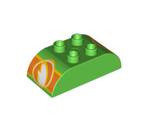 Duplo Bright Green Brick 2 x 4 with Curved Sides with White Wing on Orange Background (13795 / 98223)