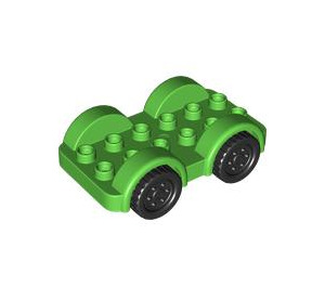 Duplo Bright Green Car with Black Wheels and Silver Hubcaps (11970 / 35026)