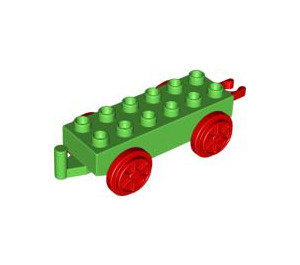 Duplo Verde brillante Tren Carriage con Rojo Ruedas y Moveable Gancho (64668 / 73357)