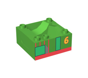 Duplo Bright Green Train Compartment 4 x 4 x 1.5 with Seat with '6' (Percy) detailing (51547 / 52841)